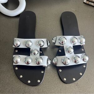Schutz Metallic Studded Sandals Size 10B